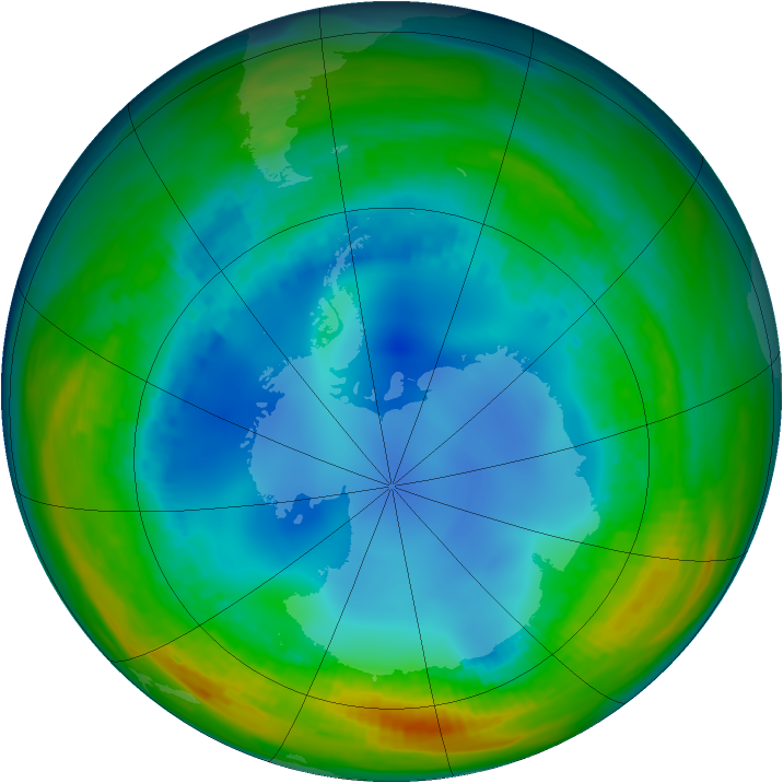 Antarctic ozone map for 31 July 1992